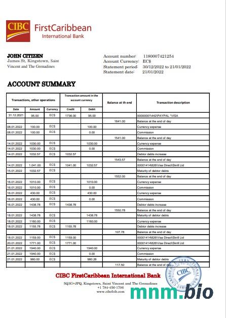 Szablon wyciągu bankowego Saint Lucia Scotiabank w programie Word i PDF